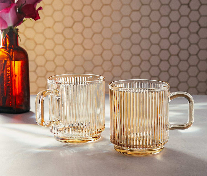 Dayglow Topaz Iridescent Ribbed Glass Mugs Set - Lollygag