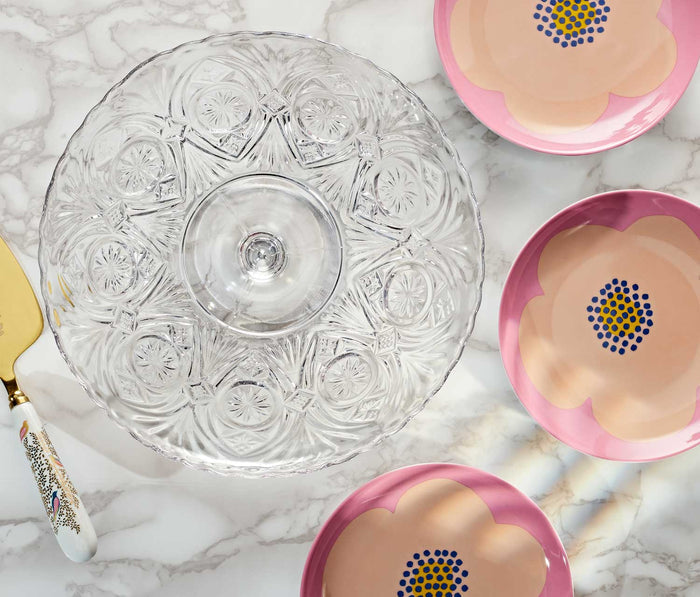 Deco Lancaster Glass Medium Pedestal Cake Stand: Kansas Pattern - Lollygag.co