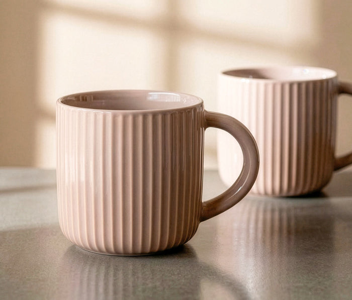 Two ribbed ceramic coffee mugs with modern fluted texture | Lollygag