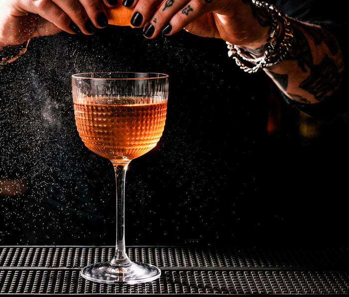 Arcoroc Discora Nick & Nora glass with disco faceted texture and elegant stem- Lollygag