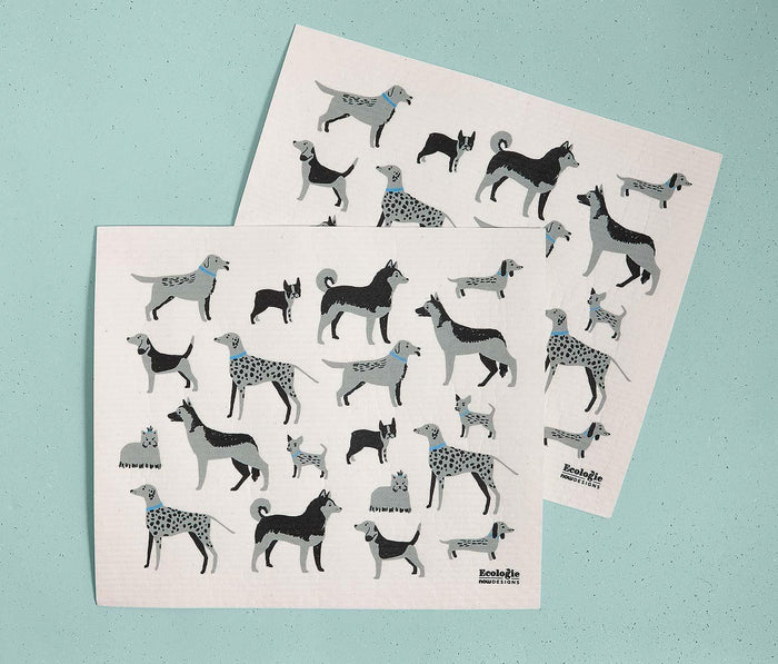 Illustrated Dogs Swedish Dry Mat and Dishcloths Set