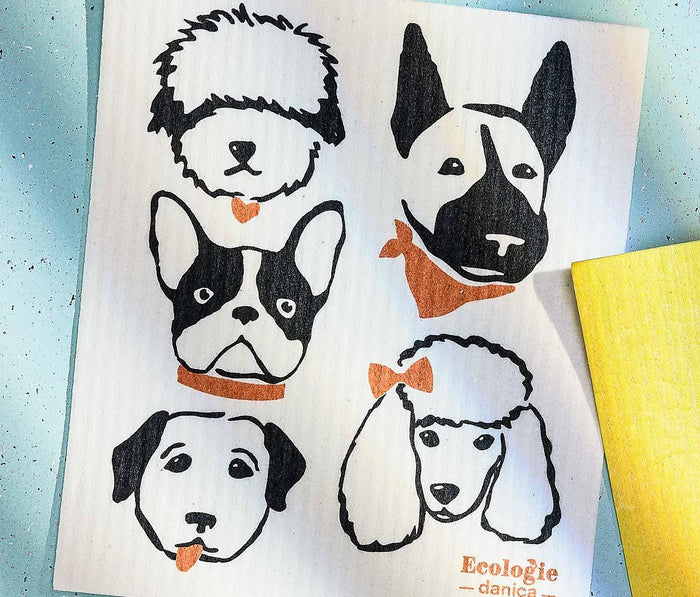 Illustrated Dogs Swedish Dry Mat and Dishcloths Set