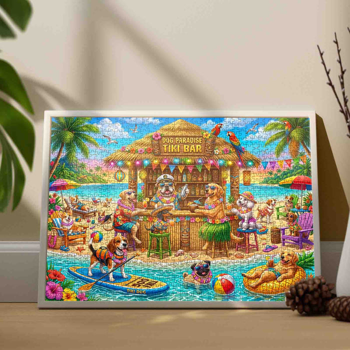 Dog Paradise Tiki Beach Party Jigsaw Puzzle
