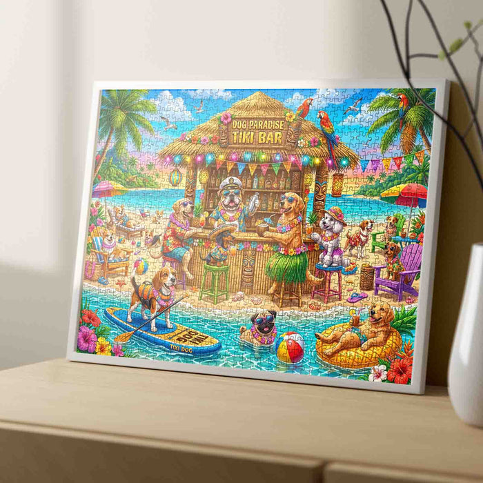 Dog Paradise Tiki Beach Party Jigsaw Puzzle