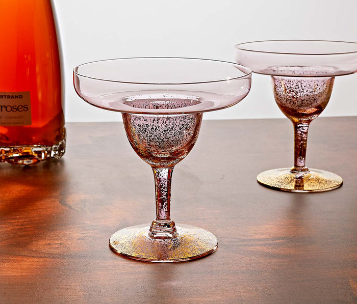 Dorothy Thorpe Pink & Gold Fleck Footed Cocktail/Margarita Glasses - lollygag