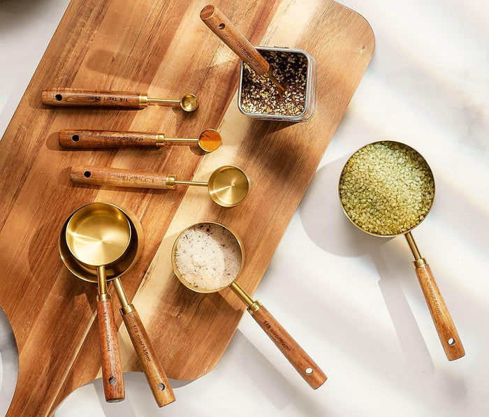Draper Wood & Gold Measuring Cups & Spoons Set