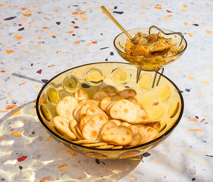 Vintage Chip And Dip Gold Serving Bowl Set