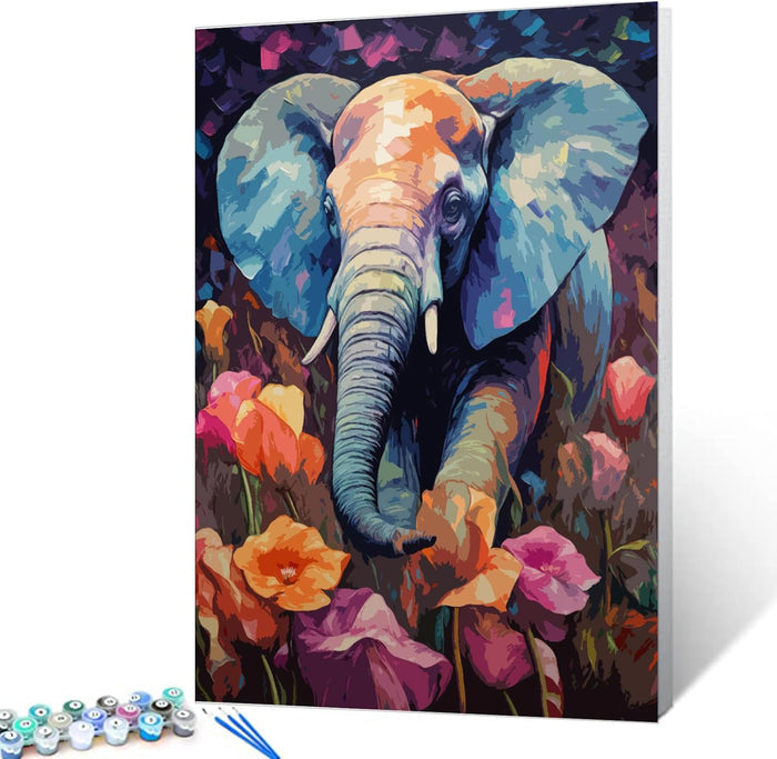 Elephant Crossing the Flowers Paint by Numbers