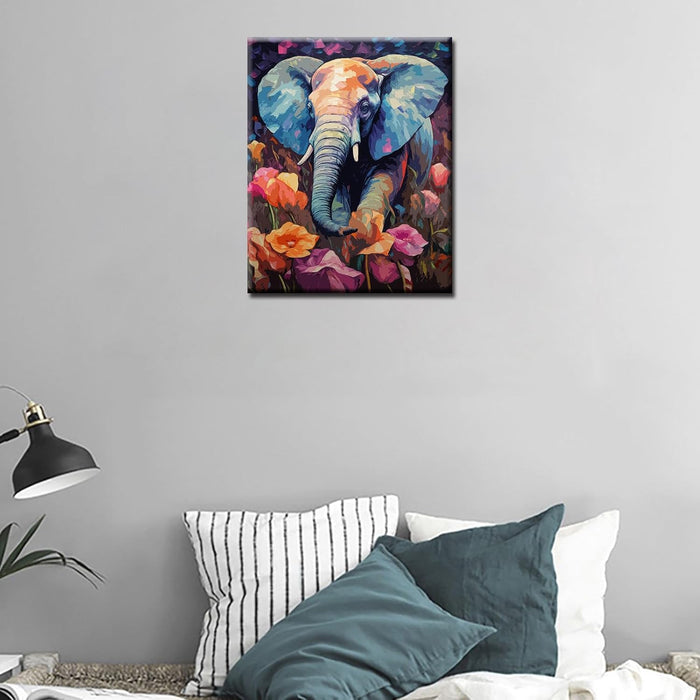 Elephant Crossing the Flowers Paint by Numbers