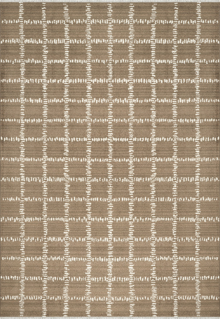 Evelyn Grid Brown Rug