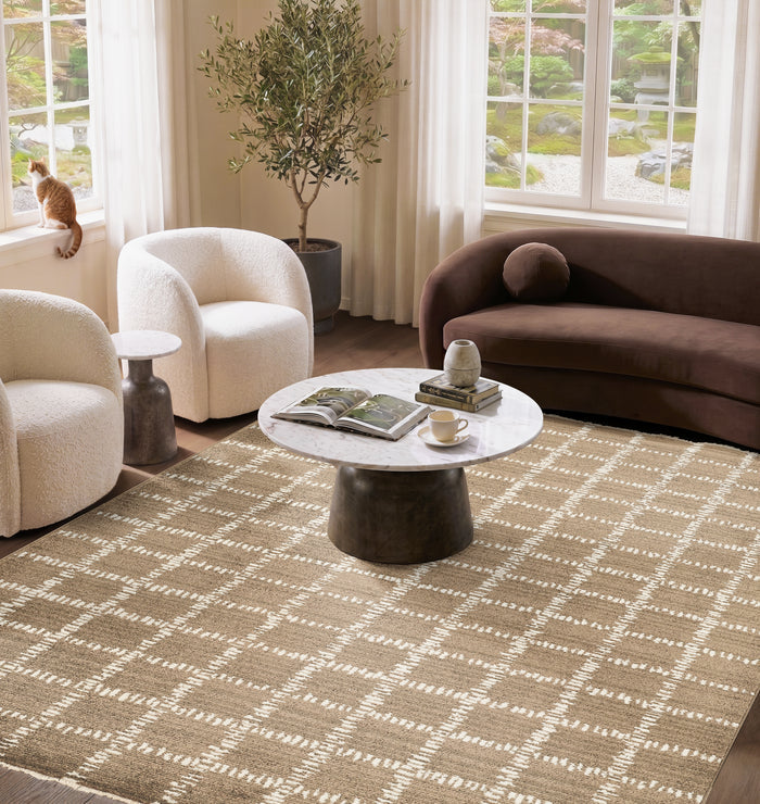 Evelyn Grid Brown Rug