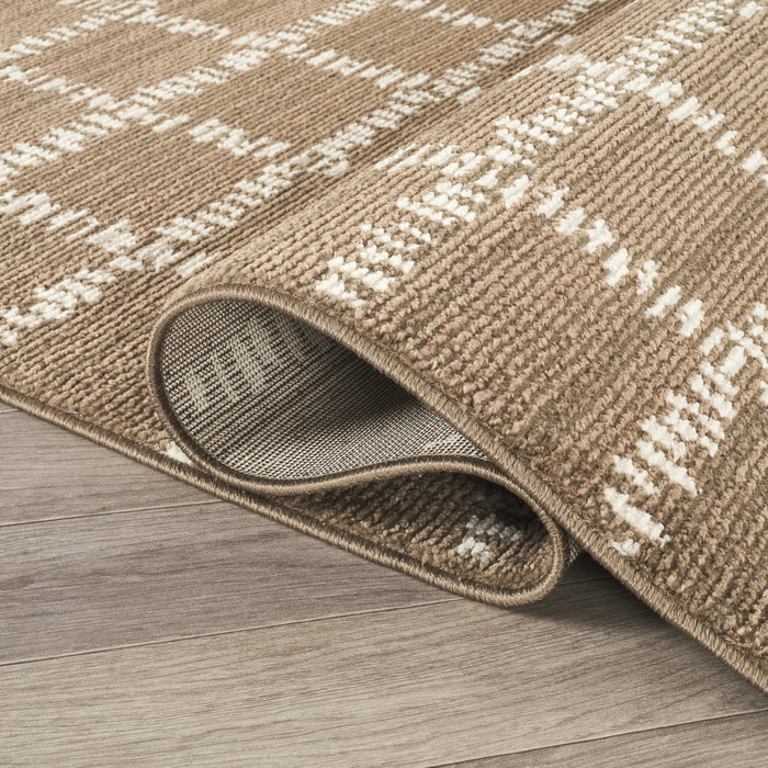 Evelyn Grid Brown Rug