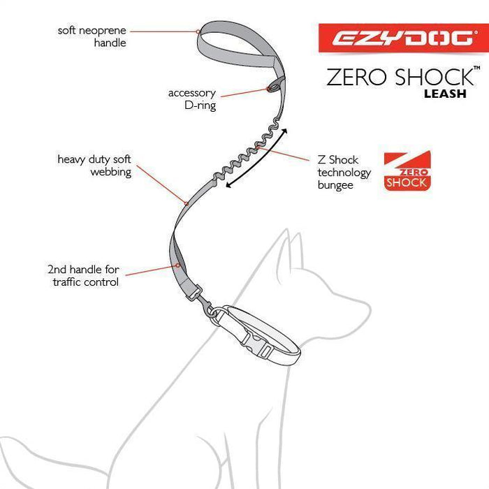 EZYDOG LEASH ZERO SHOCK BLACK 48" - Habitat Pet Supplies Altona & Chirnside Park