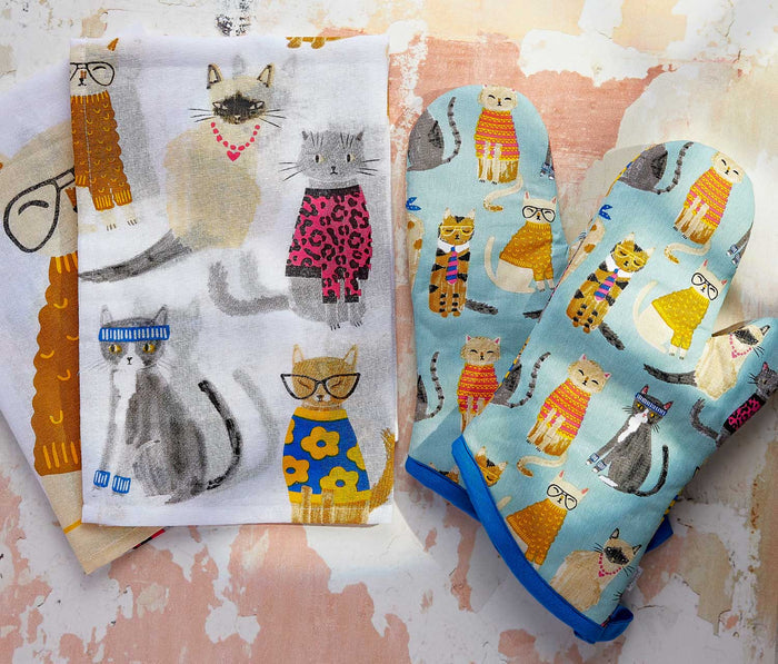 danica Cats feline dish towel and oven mitts - Lollygag
