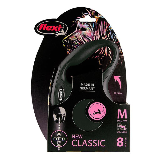 Flexi Classic Cord Retractable Dog Lead Black Medium 8m