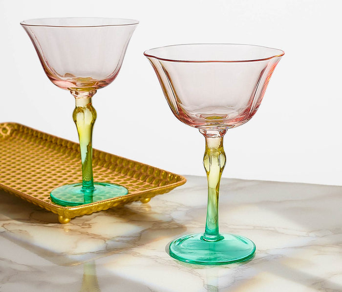 Rainbow pink, gree, gold Deco Inspired Coupe Glasses - lollygag