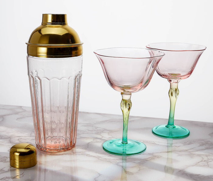 Rainbow glass and Tall 
pink shaker  Deco set - lollygag