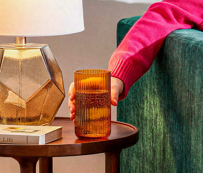 Fluted Hand Blown Tall Amber Lime Glass Set - Lollygag.co