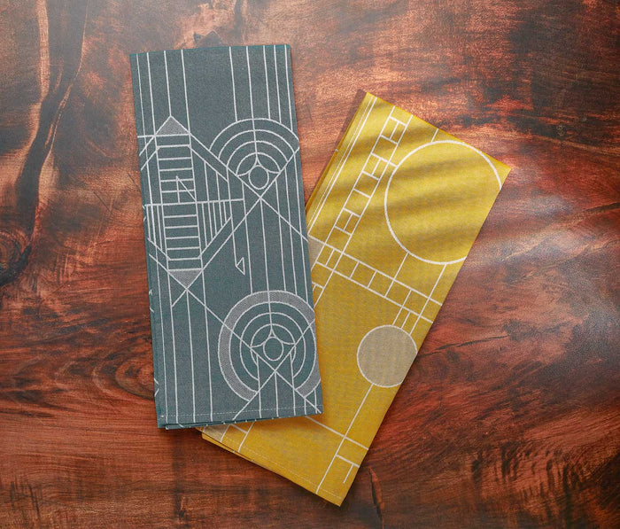 Frank lloyd Two geometric-patterned kitchen towels gift set - lollygag