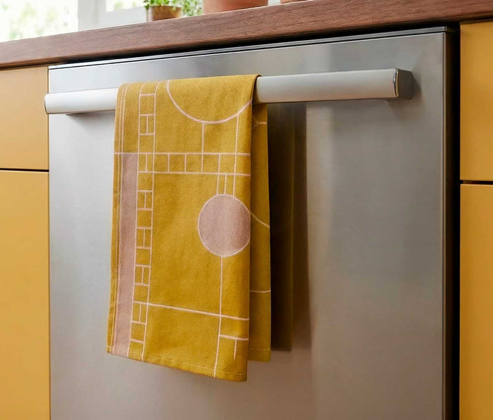 Frank Lloyd Wright ochre Jacquard Kitchen Towel - lollygag