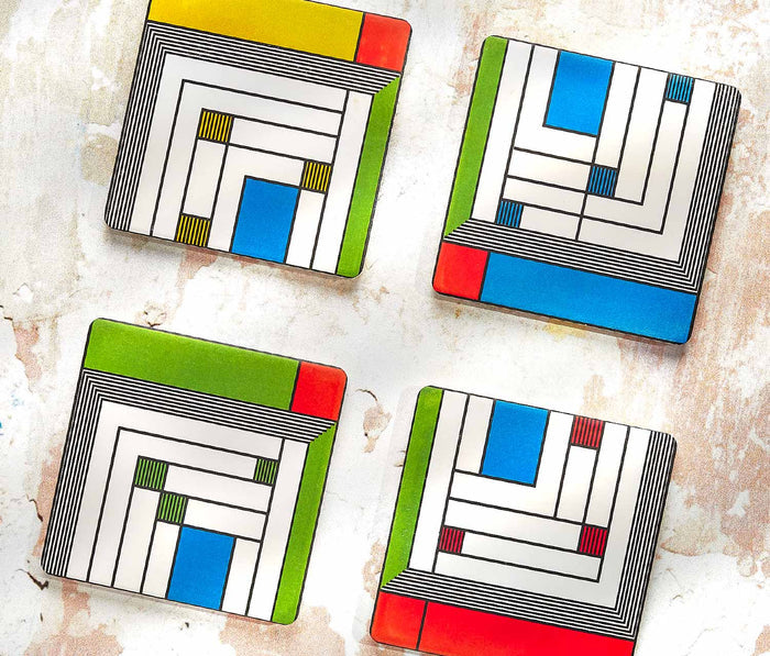 Set of 4 Frank Lloyd Wright Harold Price Jr. Rug Stone Coasters  - lollygag