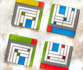 Set of 4 Frank Lloyd Wright Harold Price Jr. Rug Stone Coasters  - lollygag