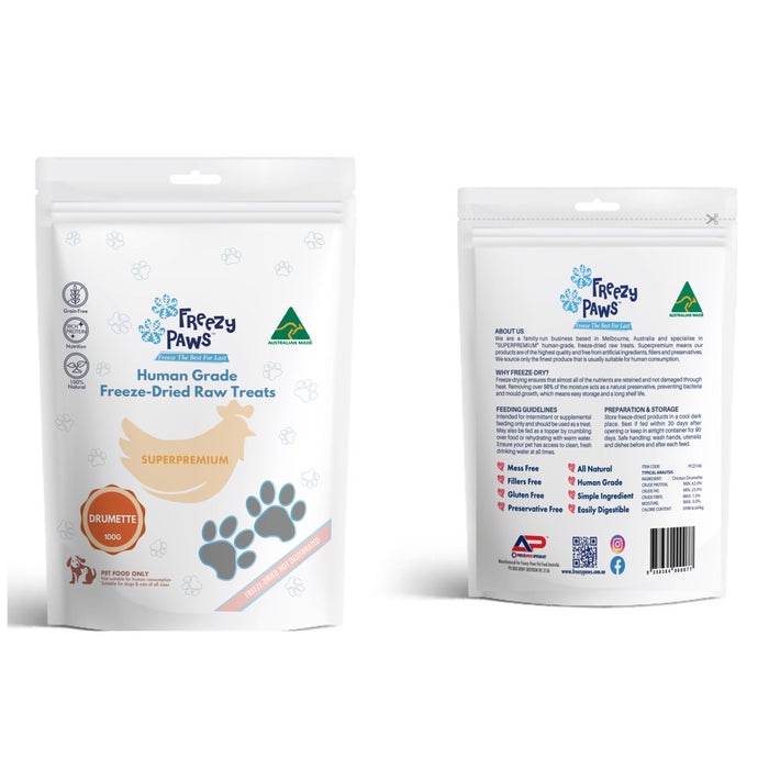 Freezy Paws Freeze Dried Chicken Drumstick Dog and Cat Treats 100g