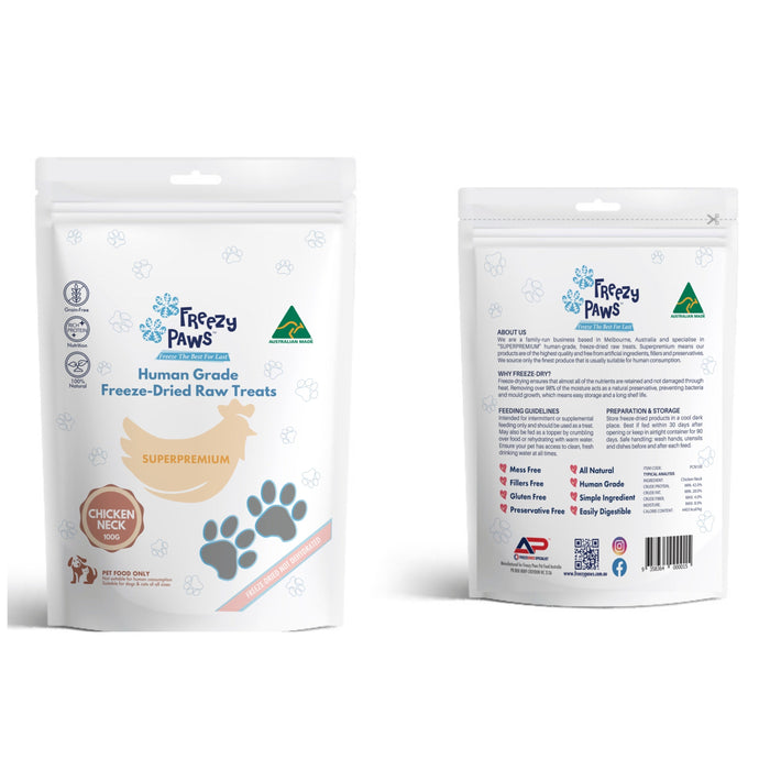 Freezy Paws Freeze Dried Chicken Necks Dog and Cat Treats 100g