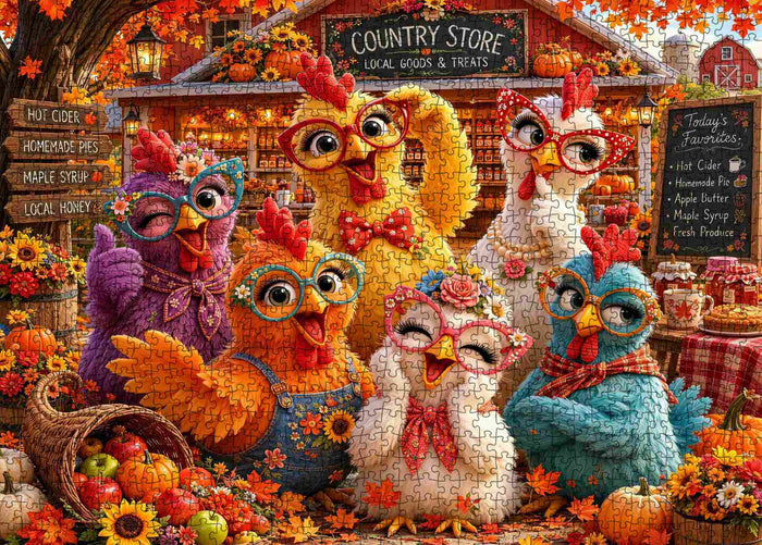Funny Autumn Country Chickens Jigsaw Puzzle
