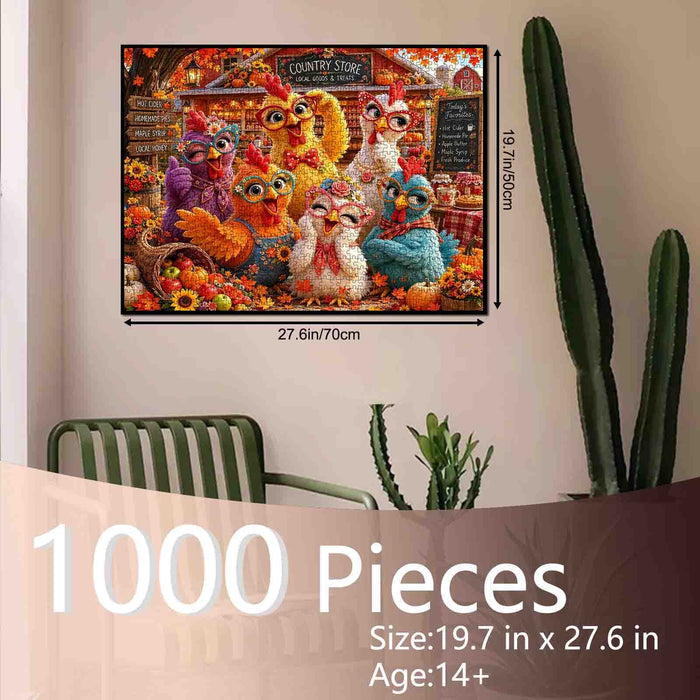 Funny Autumn Country Chickens Jigsaw Puzzle