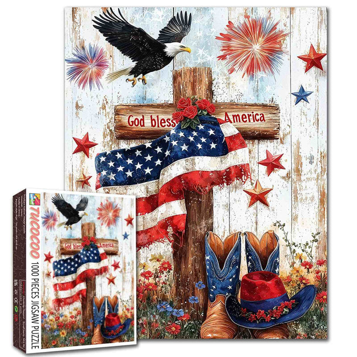 God Bless America Patriotic Cross Jigsaw Puzzle