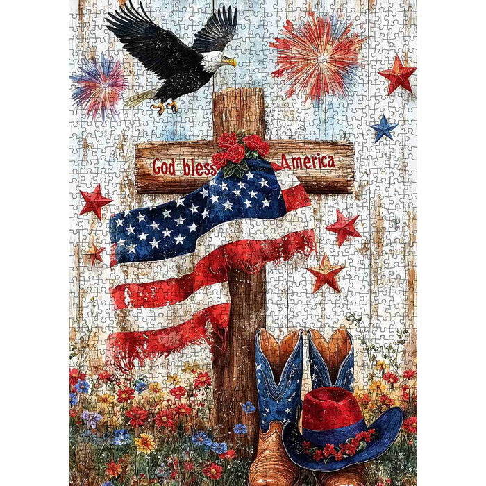 God Bless America Patriotic Cross Jigsaw Puzzle