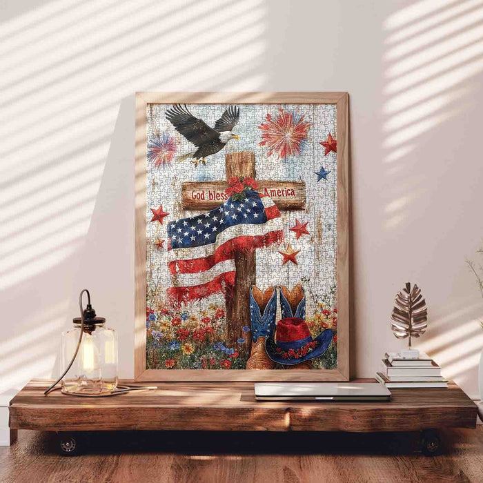 God Bless America Patriotic Cross Jigsaw Puzzle