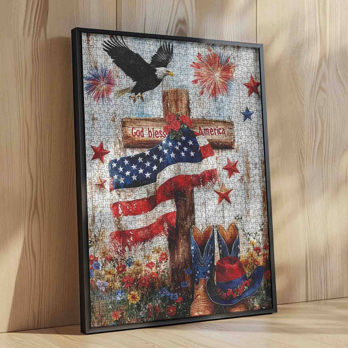 God Bless America Patriotic Cross Jigsaw Puzzle