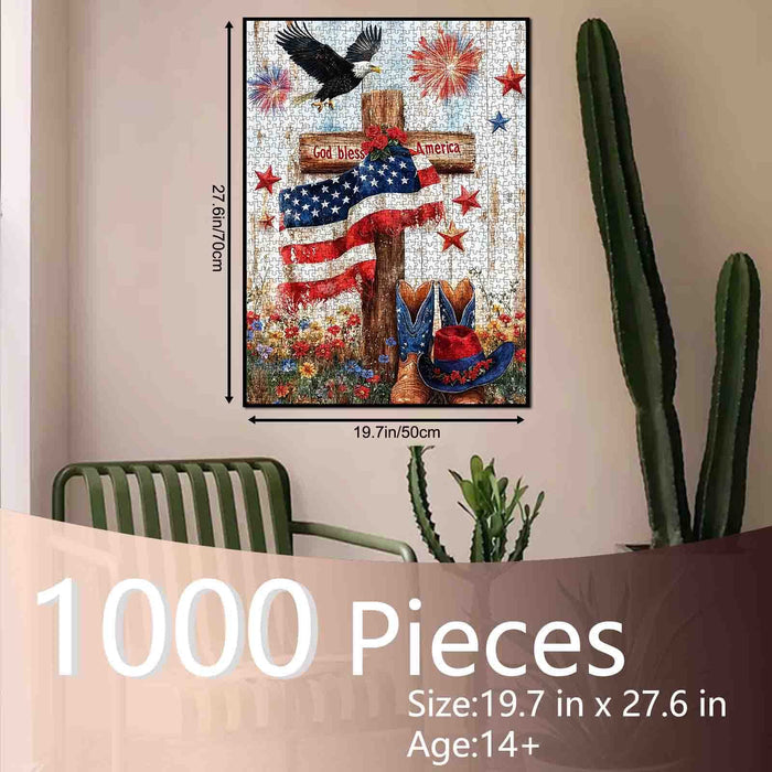 God Bless America Patriotic Cross Jigsaw Puzzle