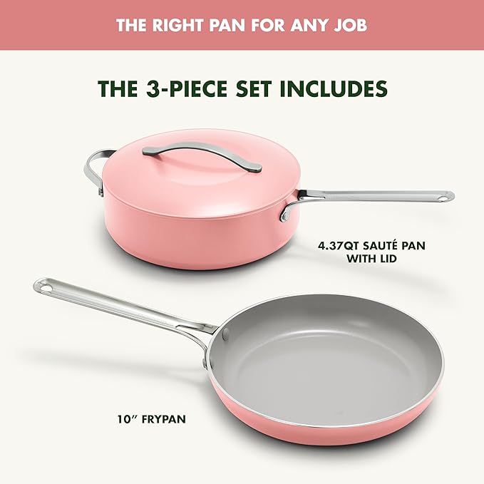 GreenPan Nova Ceramic Nonstick 3 Piece Cookware Set, Coral