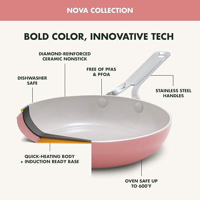 GreenPan Nova Ceramic Nonstick 3 Piece Cookware Set, Coral