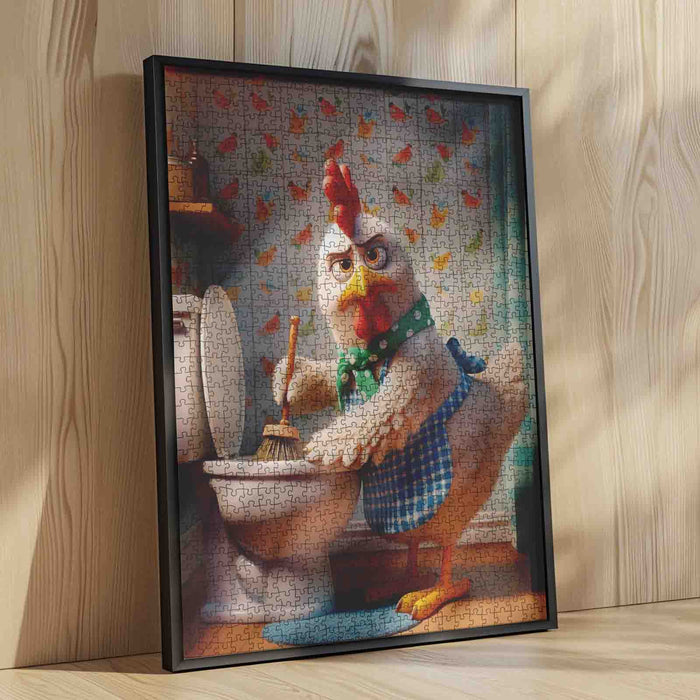 Grumpy Chicken Cleaning Bathroom Jigsaw Puzzle