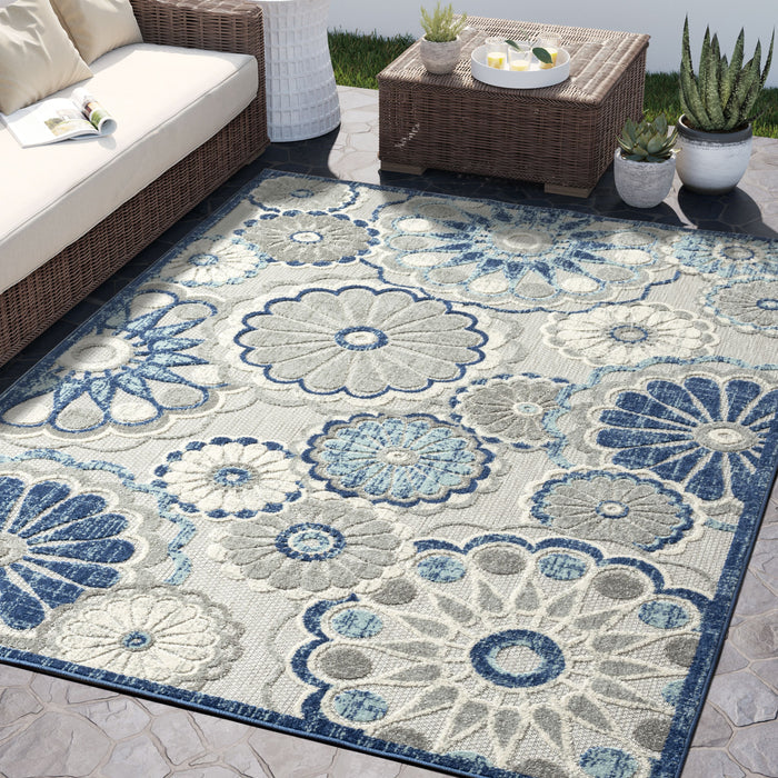 Hampton Floral Indoor/Outdoor Blue Rug