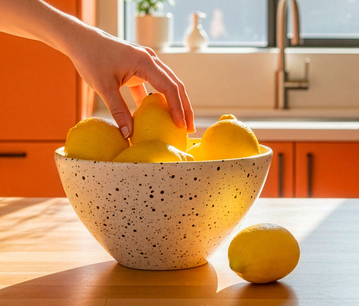 Handmade Cinnamon Yellow Spackle Large Ceramic Serving Bowl - Lollygag