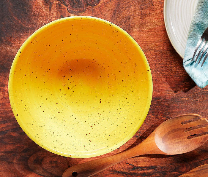 Handmade Cinnamon Yellow Spackle Large Ceramic Serving Bowl - Lollygag