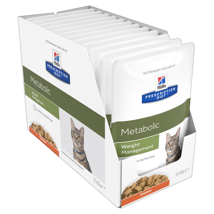 Hills Prescription Diet Cat Metabolic Weight Management Chicken Wet Food 85g x 12-Habitat Pet Supplies