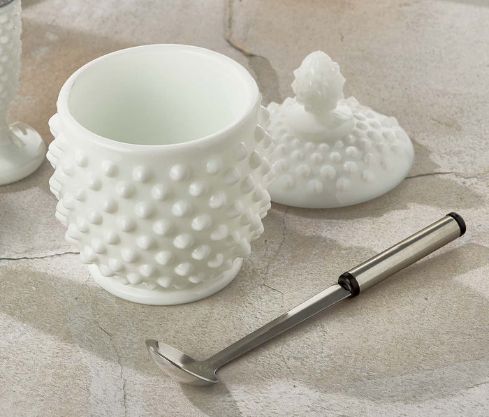 Vintage Hobnail Milk Glass Covered Sugar set