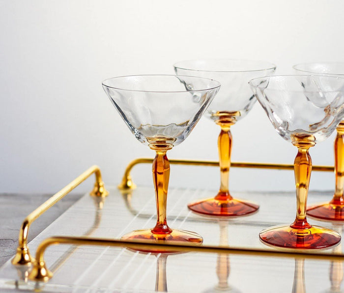 Hollywood Gold Martini Glass: Set of 4 - Vintage Fostoria - lollygag