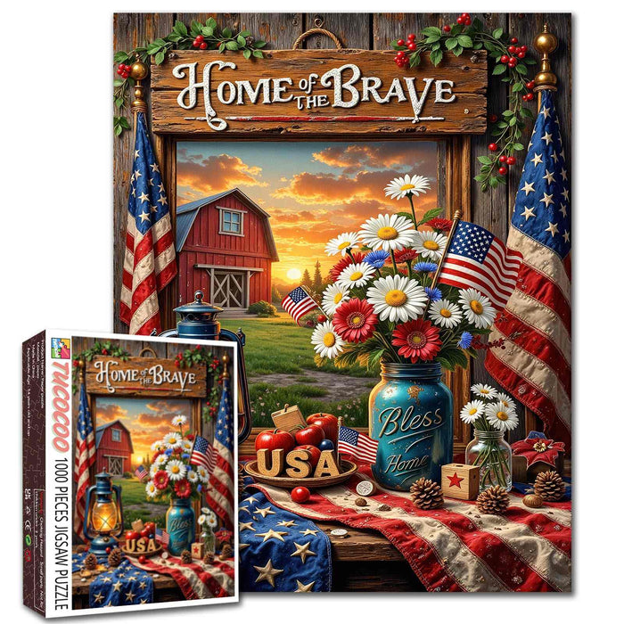 Home of the Brave Patriotic Farmhouse Jigsaw Puzzle