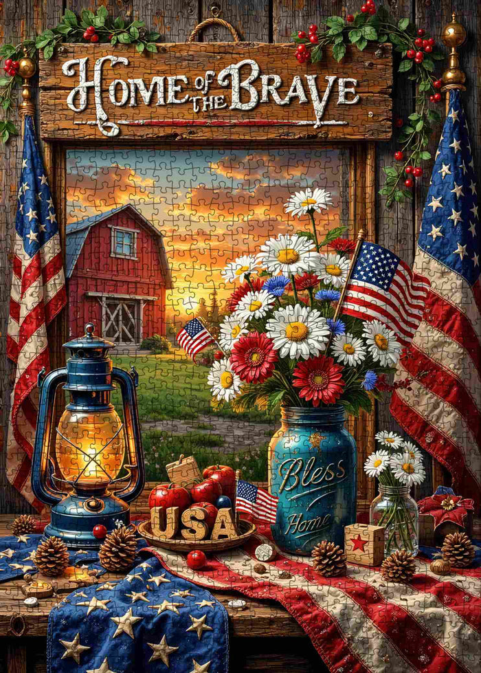 Home of the Brave Patriotic Farmhouse Jigsaw Puzzle