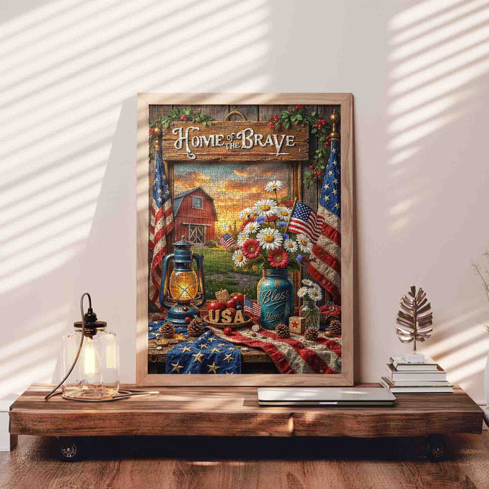 Home of the Brave Patriotic Farmhouse Jigsaw Puzzle