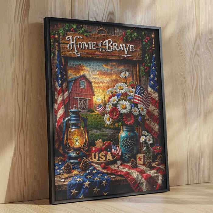 Home of the Brave Patriotic Farmhouse Jigsaw Puzzle