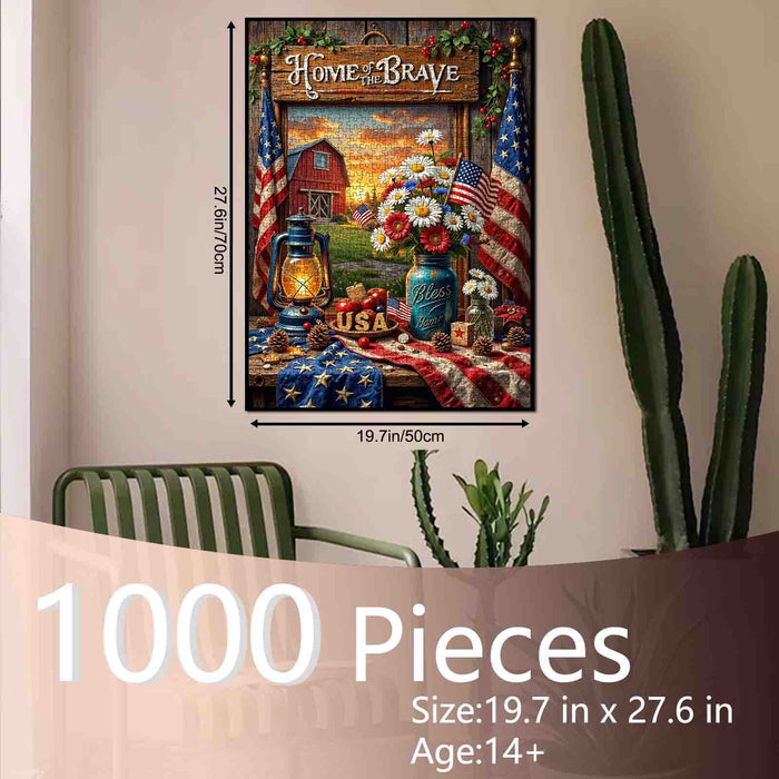 Home of the Brave Patriotic Farmhouse Jigsaw Puzzle
