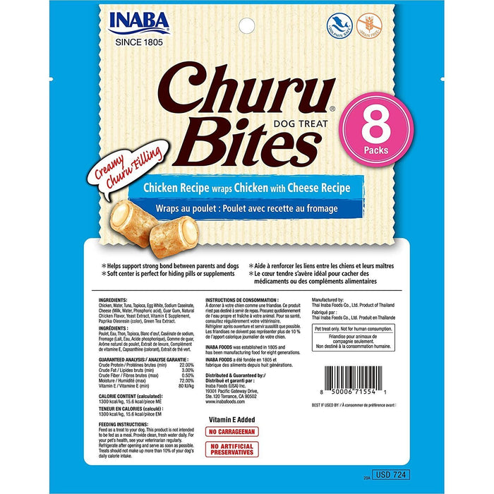 Inaba Churu Bites Chicken Wraps with Cheese Dog Treats 8Pack x 6